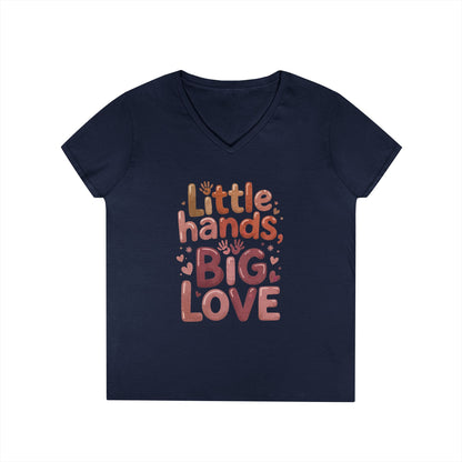 Ladies' V-Neck T-Shirt,Little Hands, Big Love, Perfect for Moms, Gifts, Family Events, Baby Showers, Everyday Wear, Cute Tee, mother's day