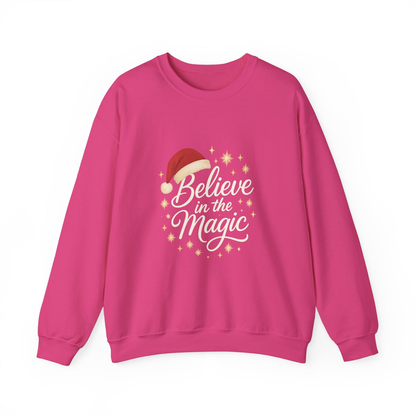 Believe in the Magic Women's Christmas Shirt, Santa Hat Holiday Cozy Sweatshirt, Women's Heavy Blend™ Crewneck Sweatshirt