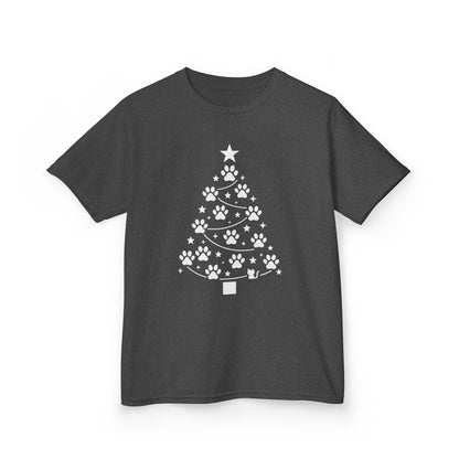 Paw Christmas Tree Girls Youth T-Shirt, Cute Pet Lover Holiday Tee