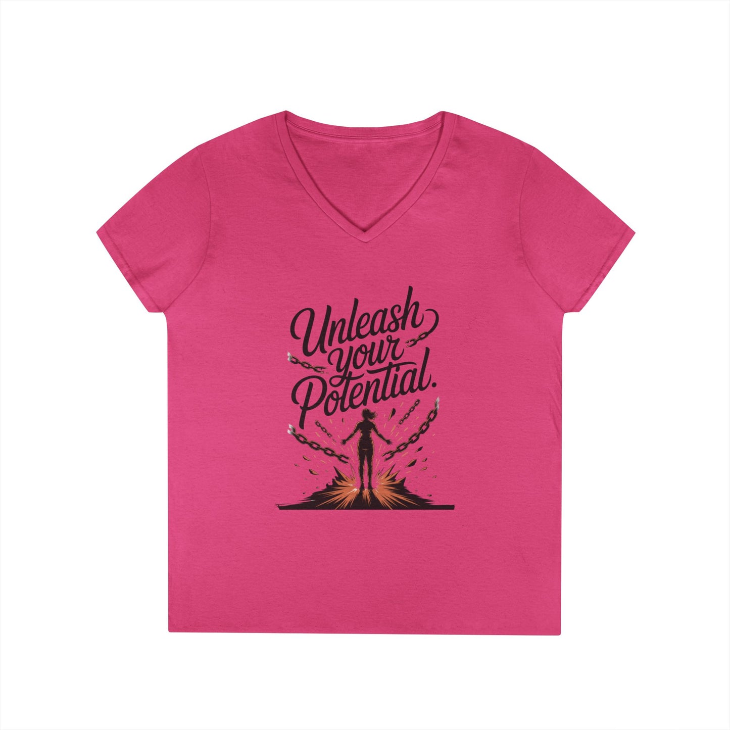 Empowering Ladies' V-Neck T-Shirt | Unleash Your Potential | Gift for Motivation, Birthday, Inspirational Wear, Positive Energy Top