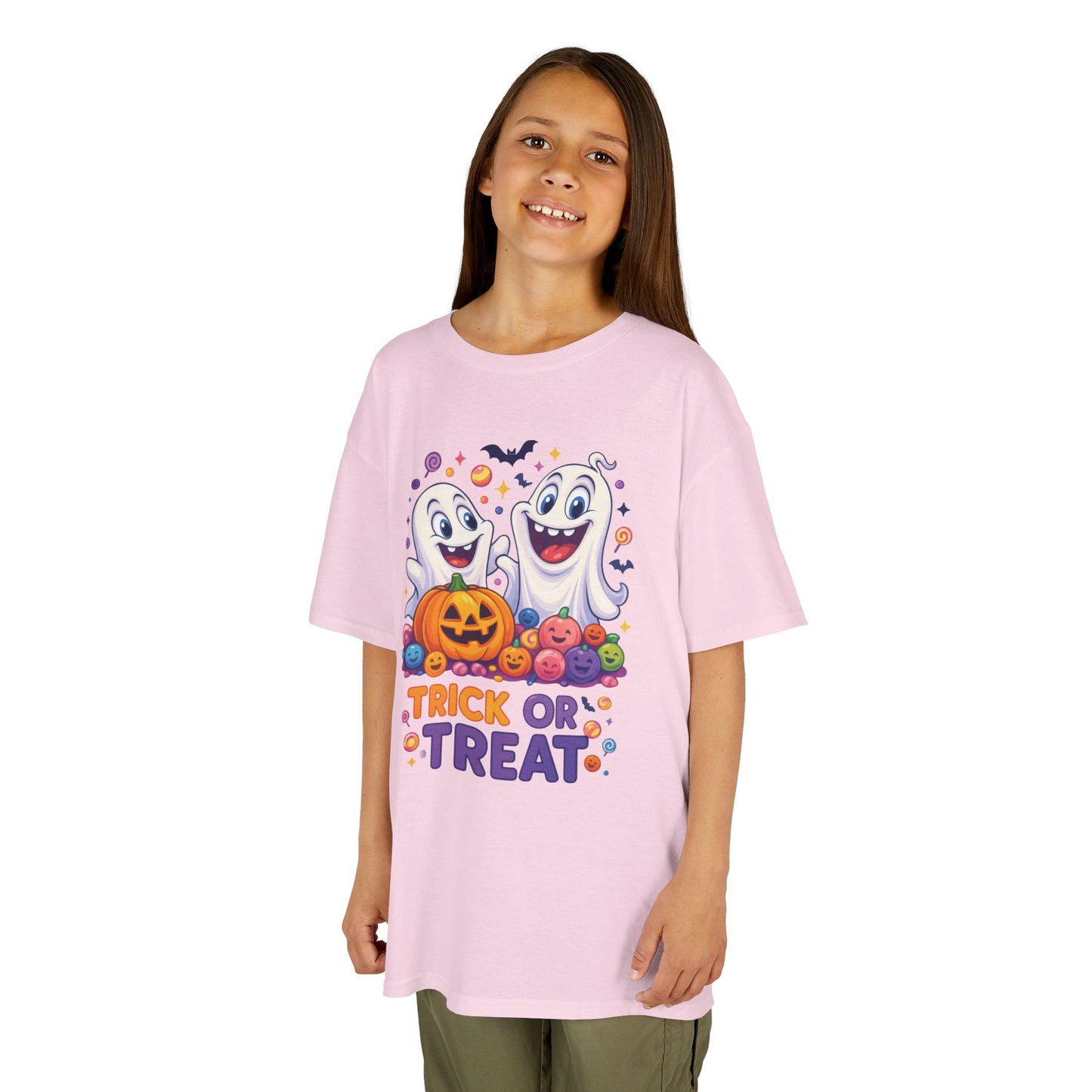 Trick or Treat Kids Halloween T-Shirt, Cute Ghosts Pumpkin Design, Fun Spooky Tee for Boys Girls