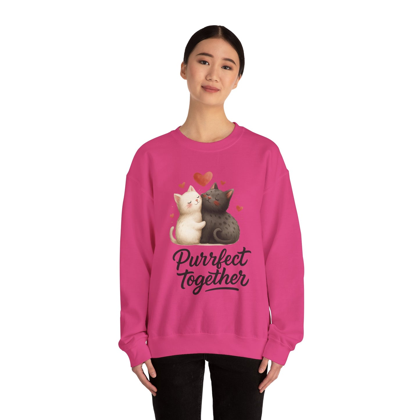 Cute Cat Couple Womens Sweatshirt, Purrfect Together Sweater, Gift for Cat Lovers, Cozy Crewneck for Valentine's Day, Animal Lover Apparel