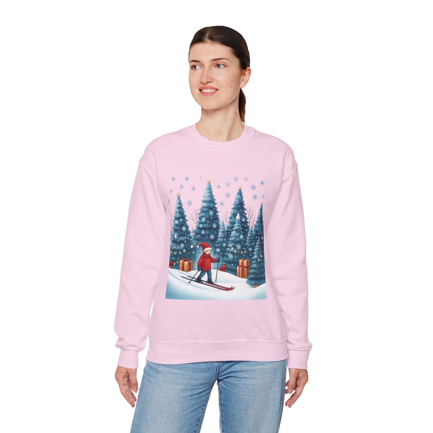 Womens Christmas Skiing Sweatshirt, Cozy Winter Holiday Pullover, Women's Heavy Blend™ Crewneck Sweatshirt