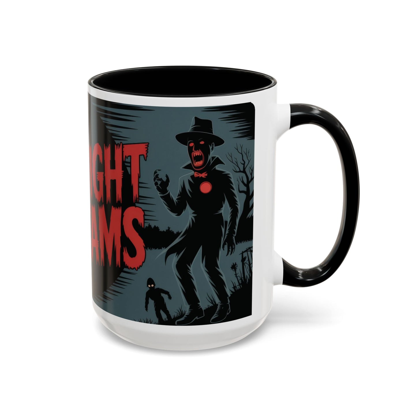 Midnight Screams Mug, Retro Horror Movie Poster Coffee Cup, Gothic Halloween Gift for Horror Lovers, Accent Coffee Mug (11, 15oz)