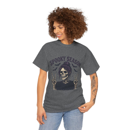 Spooky Season Women's T-Shirt, Funny Skeleton Girl Halloween Graphic Tee, Gothic Fall Shirt