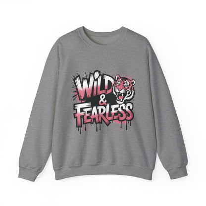 Women's Sweatshirt Wild & Fearless, Tiger Graffiti Graphic Pullover, Bold Urban Streetwear Top