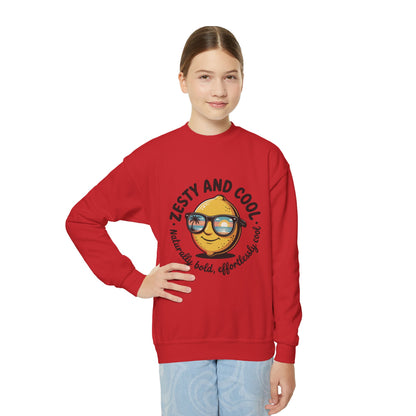 Zesty and Cool Youth Crewneck Sweatshirt, Casual Kidswear, Trendy Youth Fashion, Gift for Birthdays, Fun Daily Wear, Summer Vibes