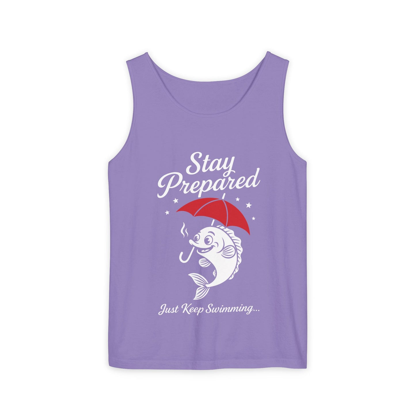 Stay Prepared Fish Womens Tank Top - Funny Just Keep Swimming Sleeveless Shirt - Cute Nautical Summer Top, Beachwear, Pool Party Must-Have
