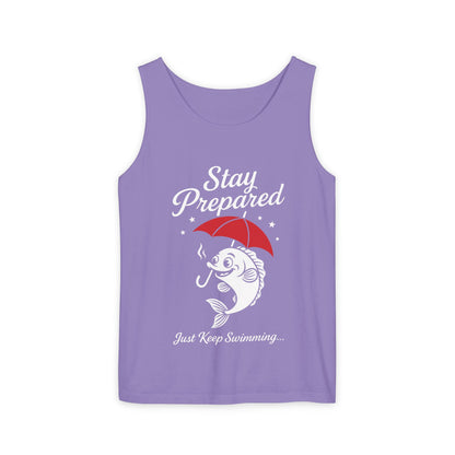 Stay Prepared Fish Womens Tank Top - Funny Just Keep Swimming Sleeveless Shirt - Cute Nautical Summer Top, Beachwear, Pool Party Must-Have