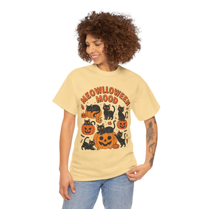 Meowlloween Mood Cat Shirt for Women, Cute Black Cat and Pumpkin Halloween Tee, Cozy Fall Kawaii Spooky Graphic Top, Cat Lover Gift