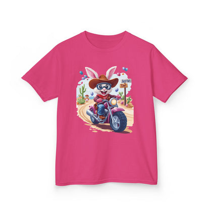 Biker Bunny Kids Tee - Fun Easter Shirt for Boys & Girls, Cute Spring Outfit with Motorcycle Rabbit Heavy Cotton Toddler T-Shirt Bunny Rider