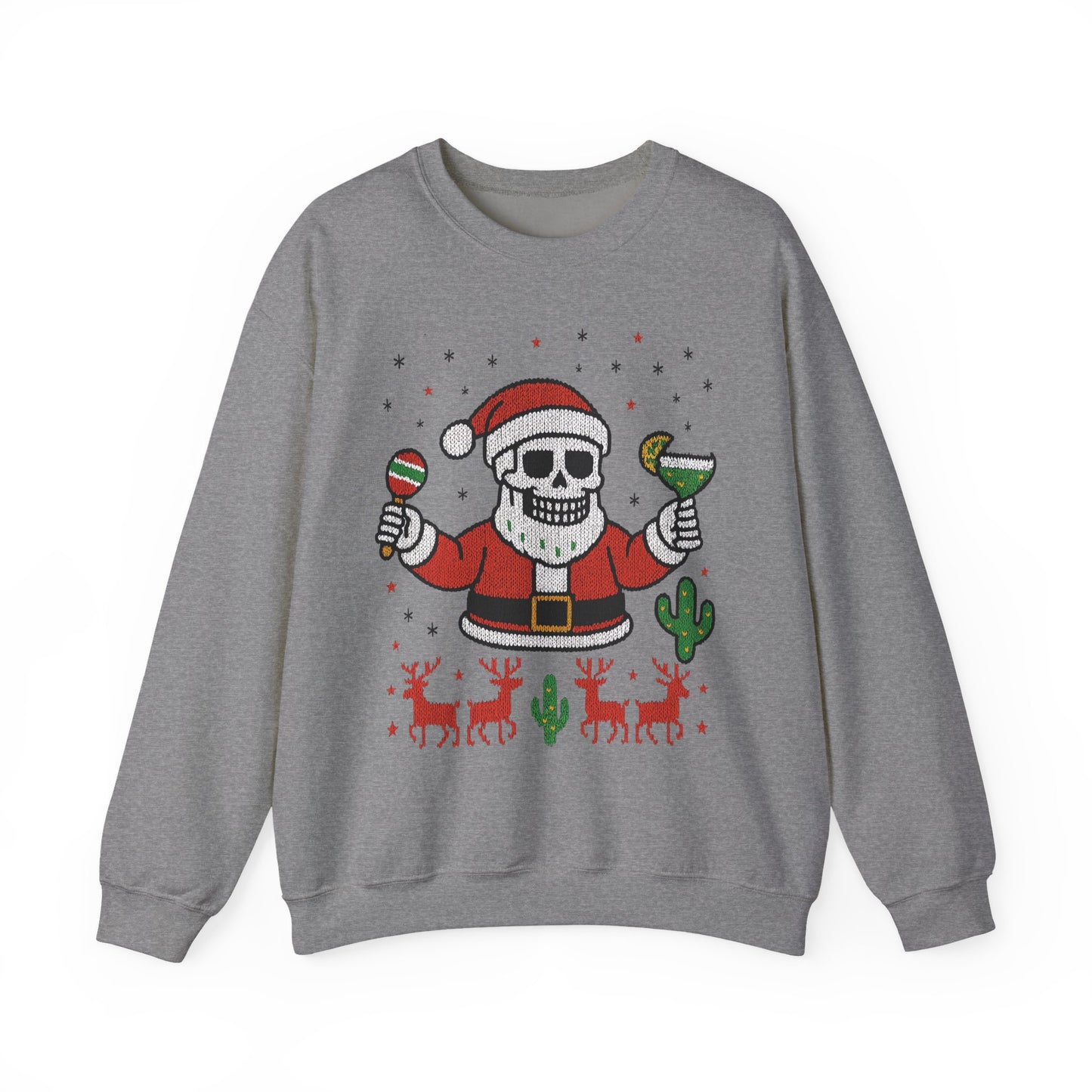 Skeleton Santa Ugly Christmas Sweatshirt for Men, Funny Margarita Holiday Jumper