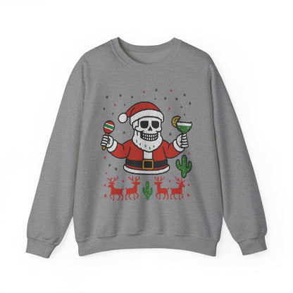 Skeleton Santa Ugly Christmas Sweatshirt for Men, Funny Margarita Holiday Jumper
