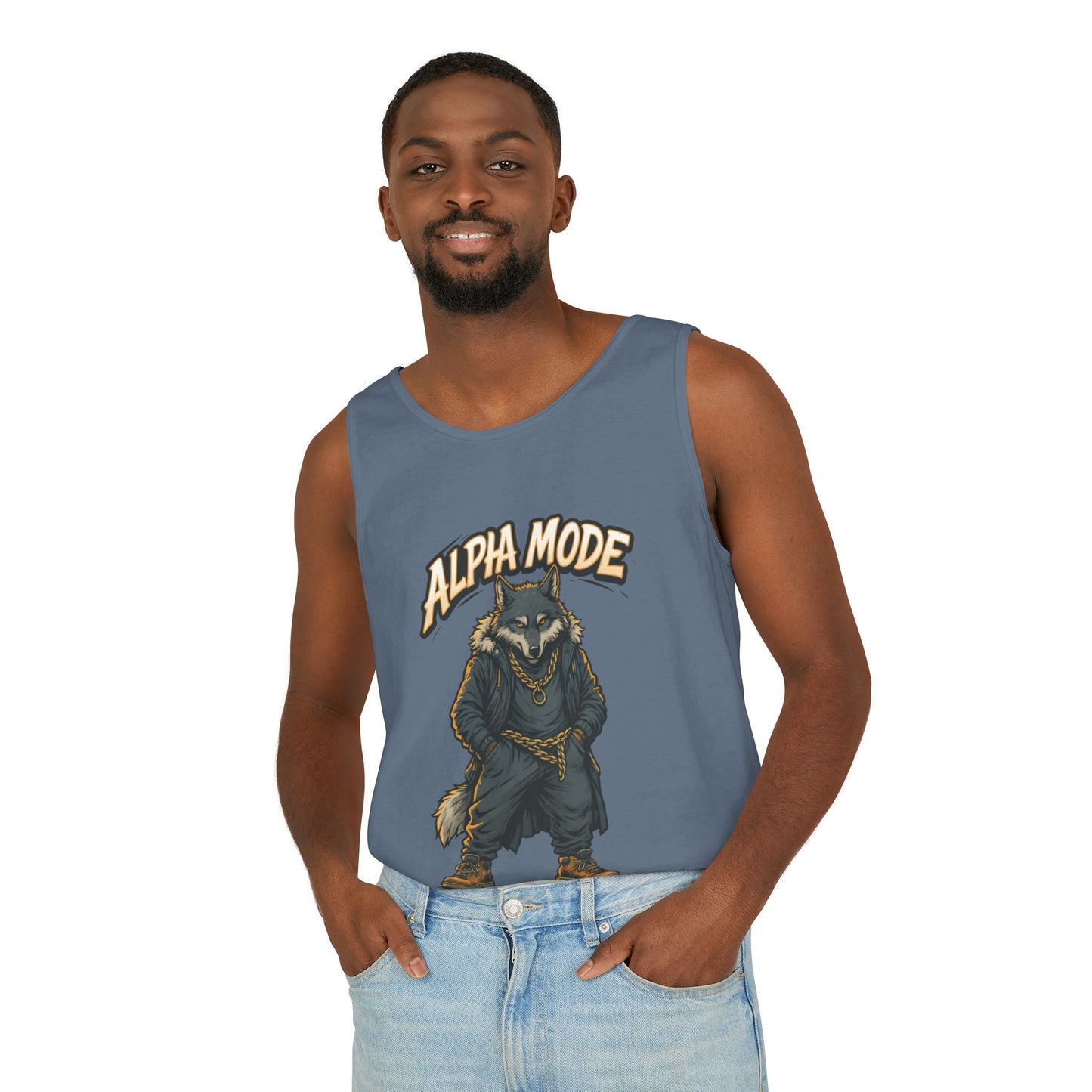 Alpha Mode Wolf Tank Top, Mens Hip Hop Gym Tank, Cool Streetwear Muscle Tank, Savage Wolf Graphic Top, Alpha Male Workout Shirt, Beachwear
