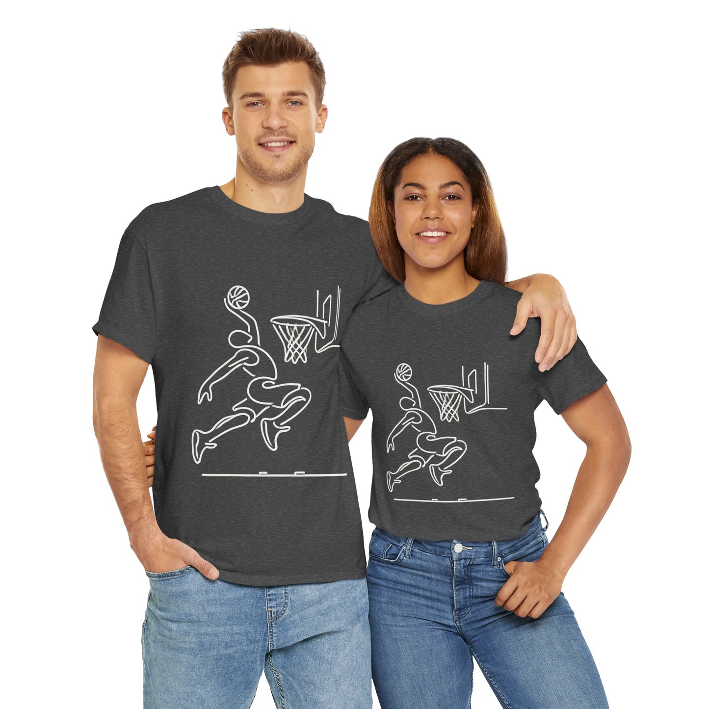 Basketball Slam Dunk Line Art Shirt, Unisex Heavy Cotton Tee, Sportswear, Gift for Athletes, Streetwear, Basketball Player T-Shirt