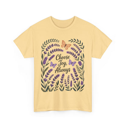Choose Joy Always Women's Tee, Floral Graphic T-Shirt, Inspirational Gifts, Positive Vibes Apparel, Nature Lover's Gift, Lavender Printed
