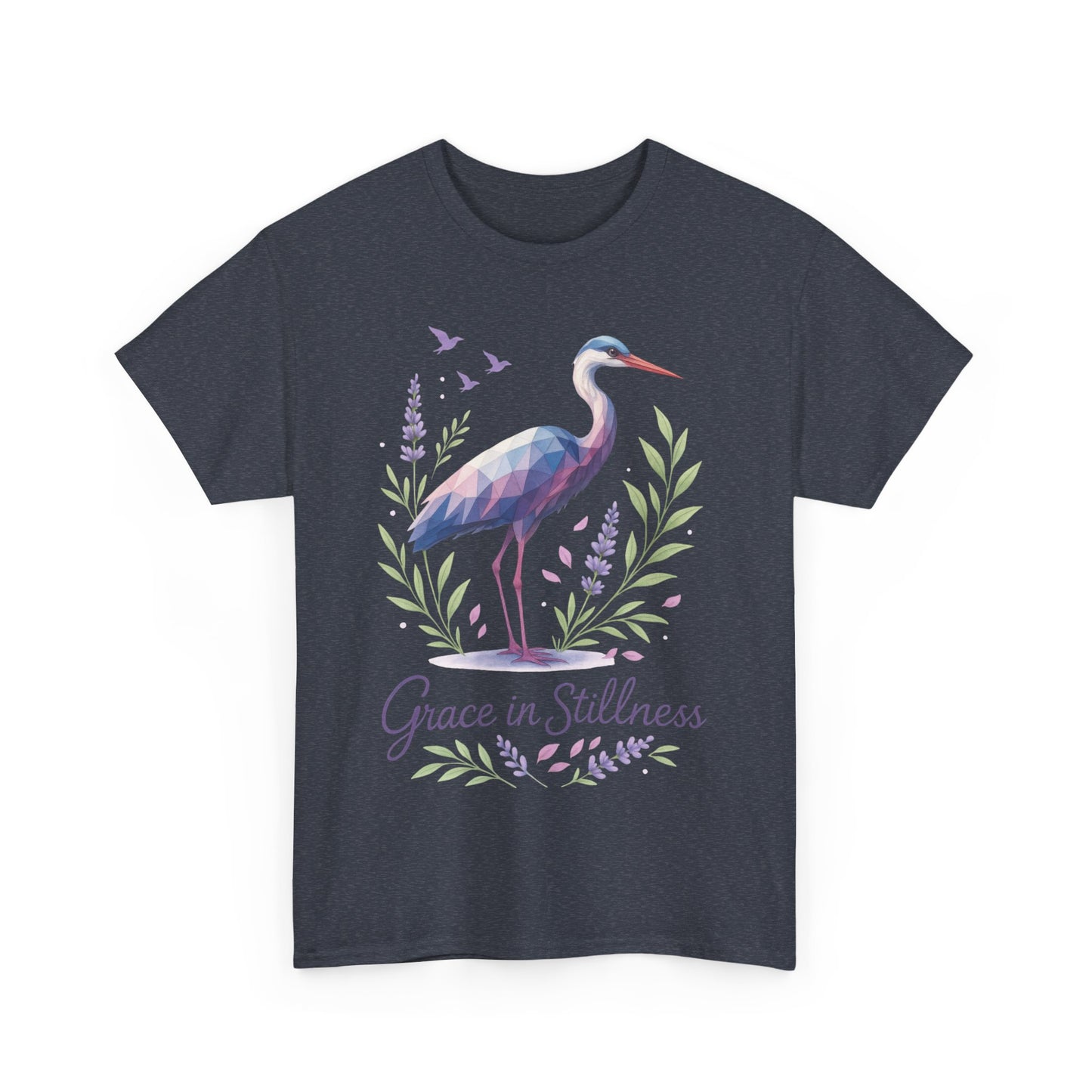 Polygonal Heron Graphic Shirt, Womens Artistic Bird Tee, Nature-Inspired Minimalist Design, Geometric Crane Tee, Bird Lovers Gift