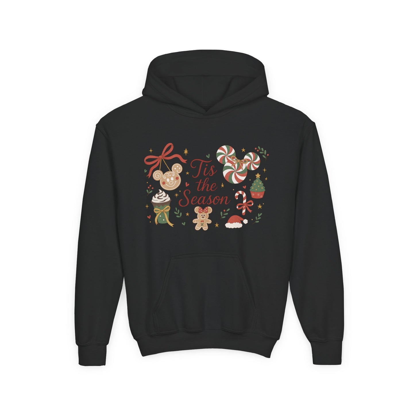 Tis the Season Christmas Sweatshirt for Girls, Cozy Holiday Cookie Jumper, Youth Heavy Blend Hooded Sweatshirt