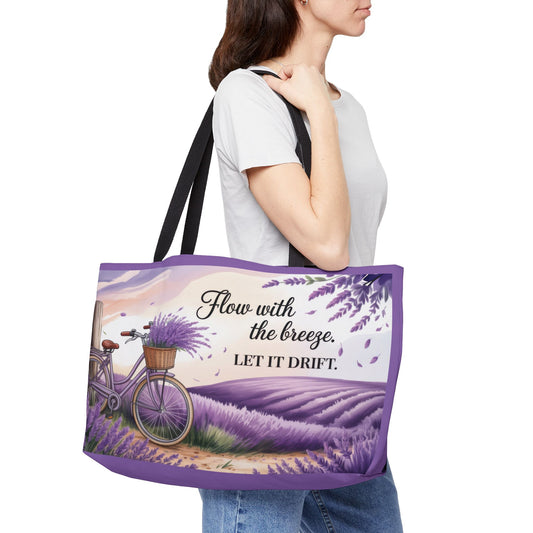 Lavender Bicycle Weekender Tote Bag, Relaxed, Stylish Beach Bag, Travel Accessory, Gift for Her, Summer Outing Essential