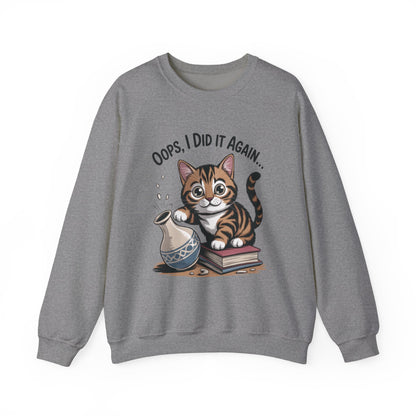 Cute Cat Oops! I Did It Again Sweatshirt, Funny Pet Lover Gift, Cozy Crewneck for Cat Moms, Purrfect for Birthdays, Casual Wear