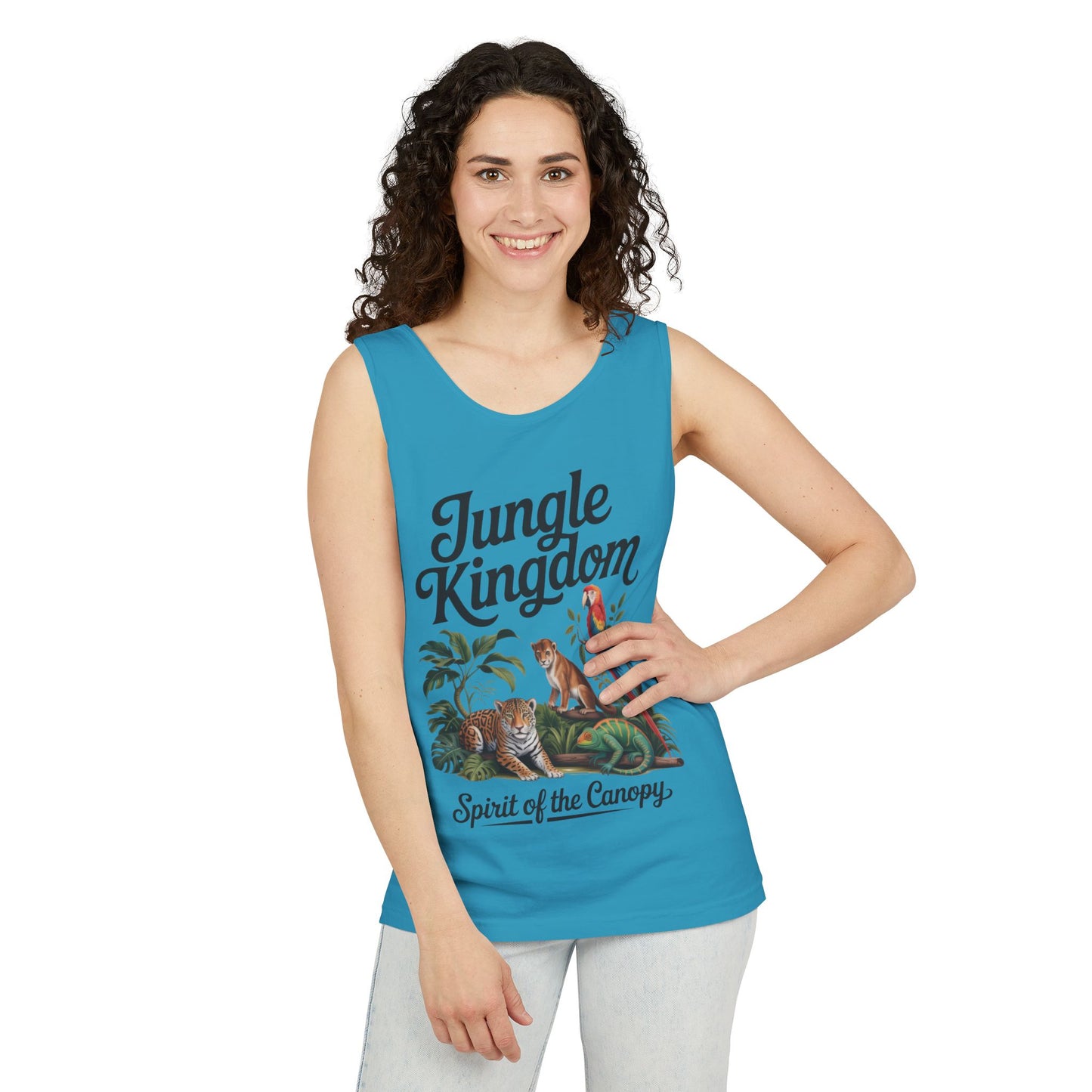 Jungle Kingdom Tank Top, Womens Garment-Dyed Sleeveless Shirt, Spirit of the Canopy Tee, Summer Outfit, Eco-Friendly Casual Wear