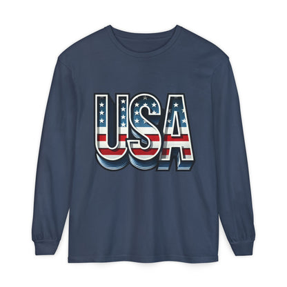 Patriotic Long Sleeve  Unisex  T-Shirt, USA Design, Unisex Tee for Independence Day, Memorial Day, Family Celebrations, Casual Wear