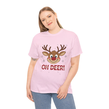 Women's Oh Deer Christmas T-Shirt, Cute Reindeer Holiday Graphic Tee, Women's Heavy Cotton Tee