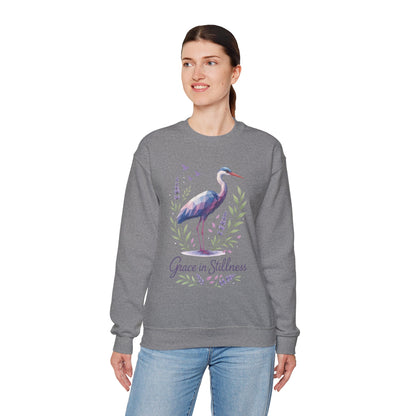 Polygonal Heron Graphic Sweatshirt, Women's Artistic Bird Crewneck, Nature-Inspired Minimalist Design, Geometric Crane, Bird Lovers Gift