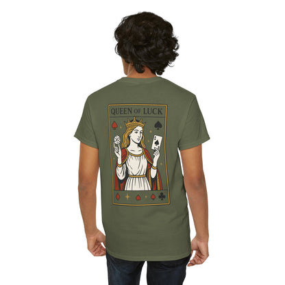Queen of Luck Front & Back Print unisex T-Shirt, Roll the Dice Tee for Men, Vintage Gambling Shirt, Casino Gift, Poker Gift, Card Games Gift