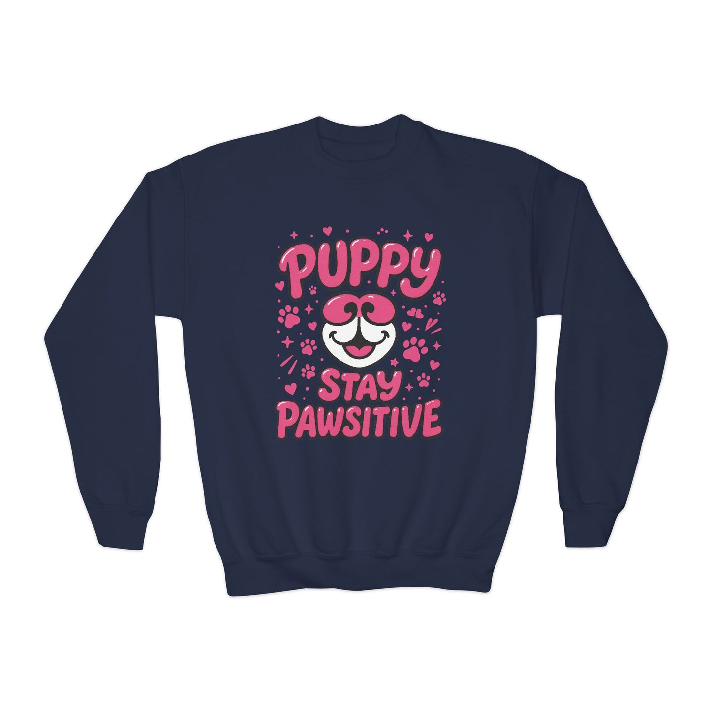 Youth Puppy Crewneck Sweatshirt - Stay Pawsitive Design, Cute Pet Apparel, Kids Sweatshirt, Animal Lover Gift, Cozy Winter Wear, Kids Gift