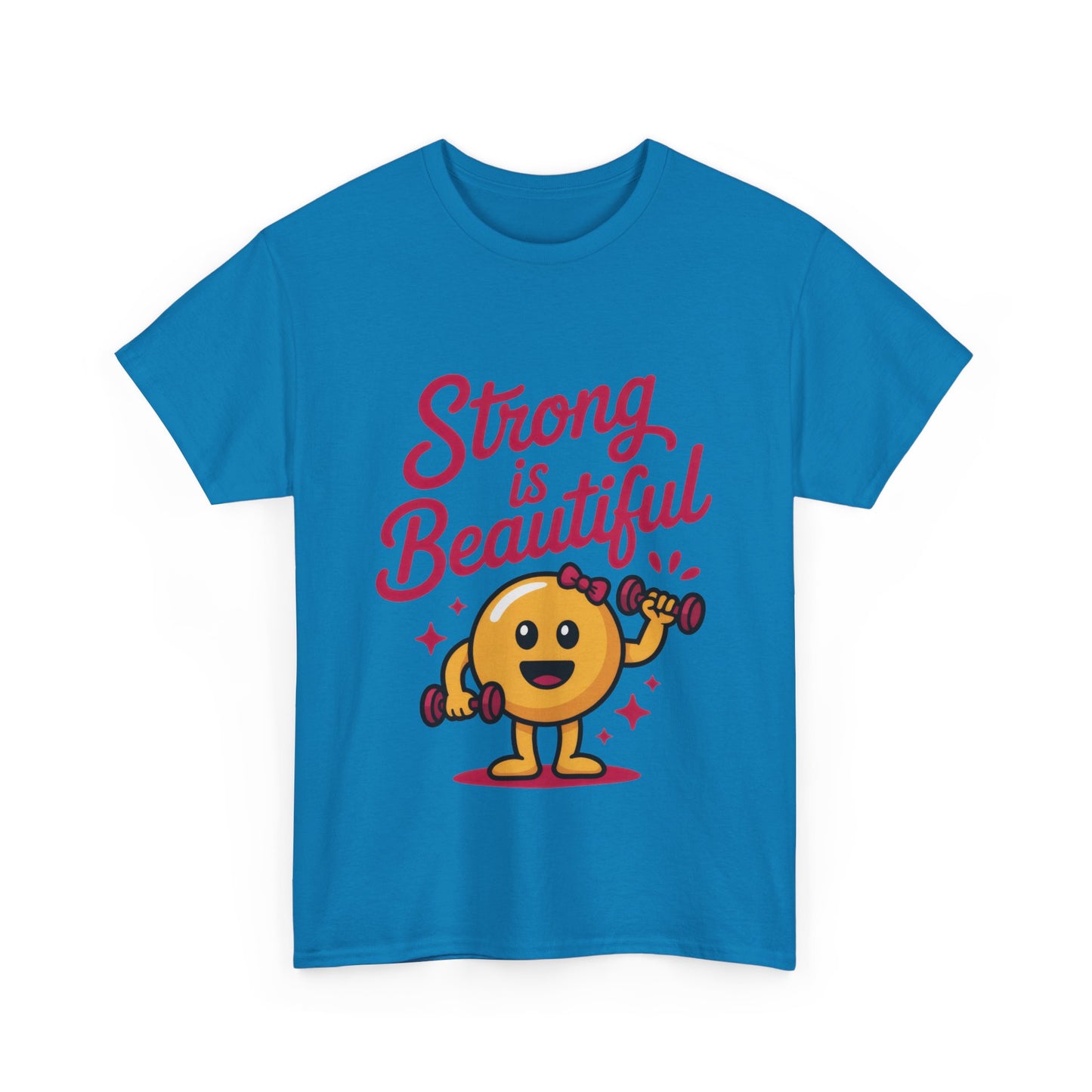 Strong is Beautiful Womens T-Shirt, Cute Fitness Character Graphic Tee, Inspirational Workout Shirt, Gym Motivation Gift for Her