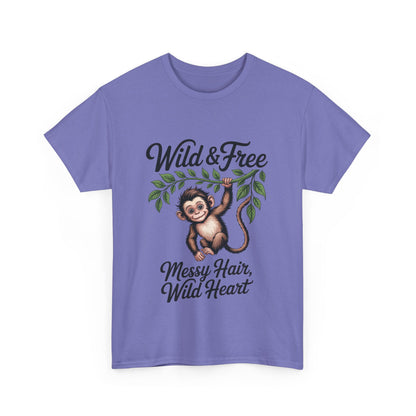 Wild & Free Monkey Shirt, Messy Hair Wild Heart Womens Tee, Cute Jungle Animal T-Shirt, Boho Adventure Graphic, Fun Nature Lover Gift
