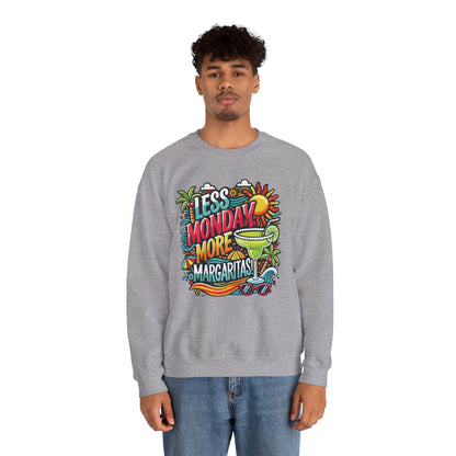 Less Monday More Margaritas Crewneck Sweatshirt, Funny Summer Unisex Beach Vibes Pullover, Fun Unisex Crewneck, Summer Parties Sweatshirt