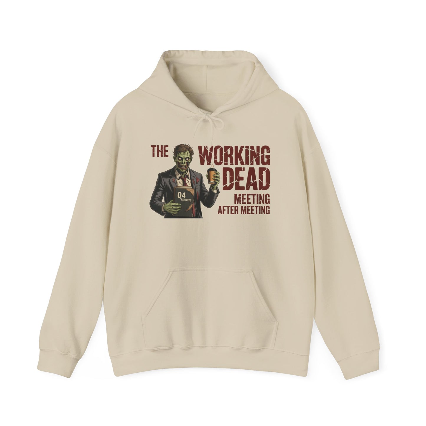The Working Dead Men's Zombie Hoodie, Funny Office Meeting Sweatshirt, Men's Heavy Blend™ Hooded Sweatshirt, Halloween Work Humor Zombie top