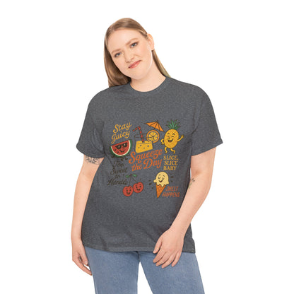 Cute Fruit Pun T-Shirt for Women, Summer Graphic Tee, Kawaii Watermelon Pineapple Ice Cream Design, Squeeze the Day Shirt, Stay Juicy Top