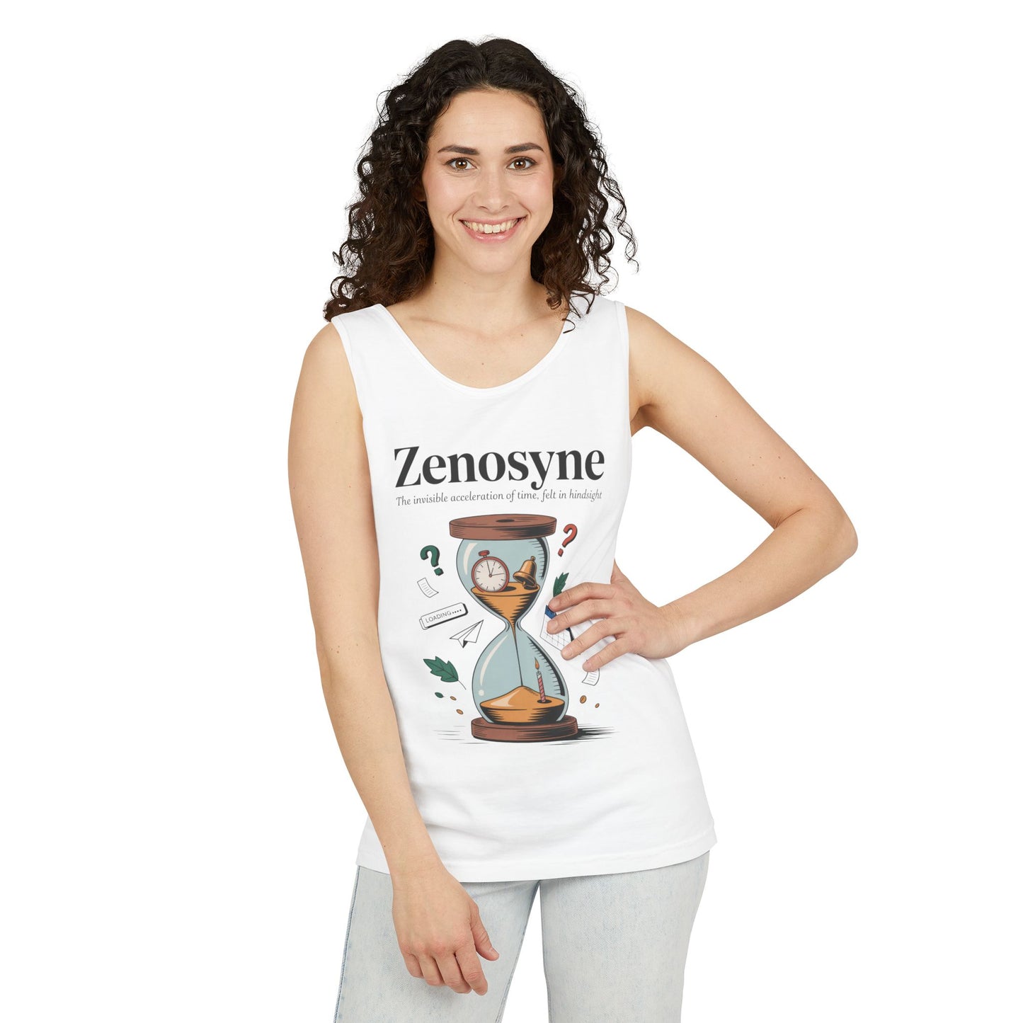 Zenosyne Tank Top, Unisex Garment-Dyed Tee, Time Awareness Gift, Casual Summer Wear, Philosophy Shirt, Unique Everyday Apparel