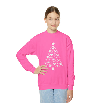 Paw Christmas Tree Girls Youth Sweatshirt, Cute Pet Lover Holiday Sweater