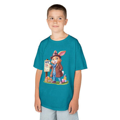 Detective Bunny Easter Kids Tee - Fun Egg Hunt T-Shirt with Mystery Theme, Cute Spring Gift for Kids, Heavy Cotton Easter Outfit
