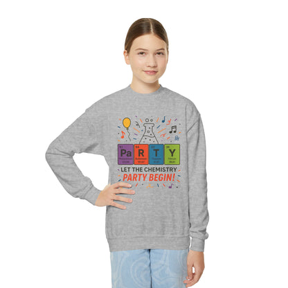 Fun Chemistry Party Youth Crewneck Sweatshirt, Gift for Science Lovers, Birthday Sweatshirt, Kids Party Apparel, Science-Themed Gift
