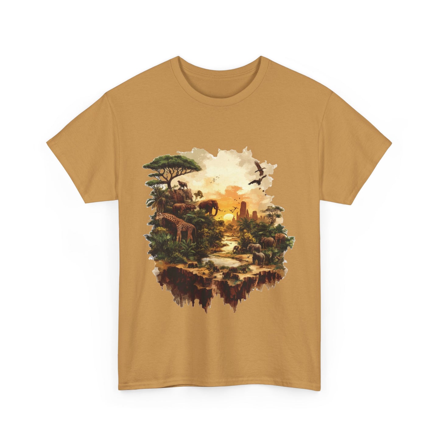 Safari Sunset Animal Print T-Shirt, Jungle Wildlife Graphic Tee , African Nature Unisex Heavy Cotton Shirt, Gift for Nature Lovers