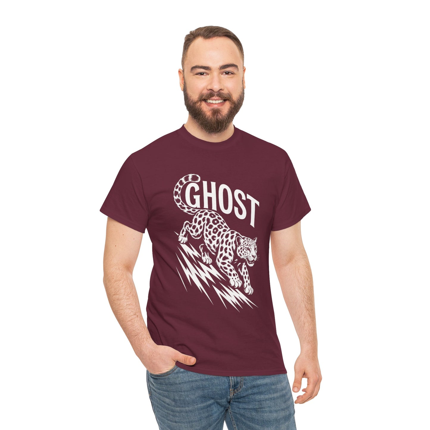 Ghost Leopard Graphic Tee, Mens T-Shirt, Casual Wear, Animal Print Top, Gift for Cat Lovers, Halloween Outfit