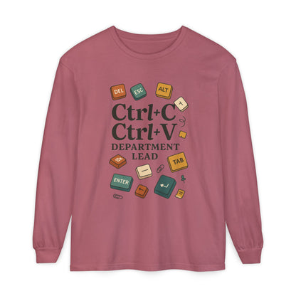 Graphic Long Sleeve Tee, Ctrl+C Ctrl+V Department Lead, Funny Office Humor Shirt, Programmer Gift, Tech Nerd Tee, IT Department Apparel