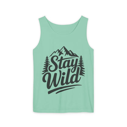 Stay Wild Garment-Dyed Mens Tank Top, Boho Summer Top, Adventure Shirt, Nature Lover Apparel, Gift for Hikers, Outdoor Clothing