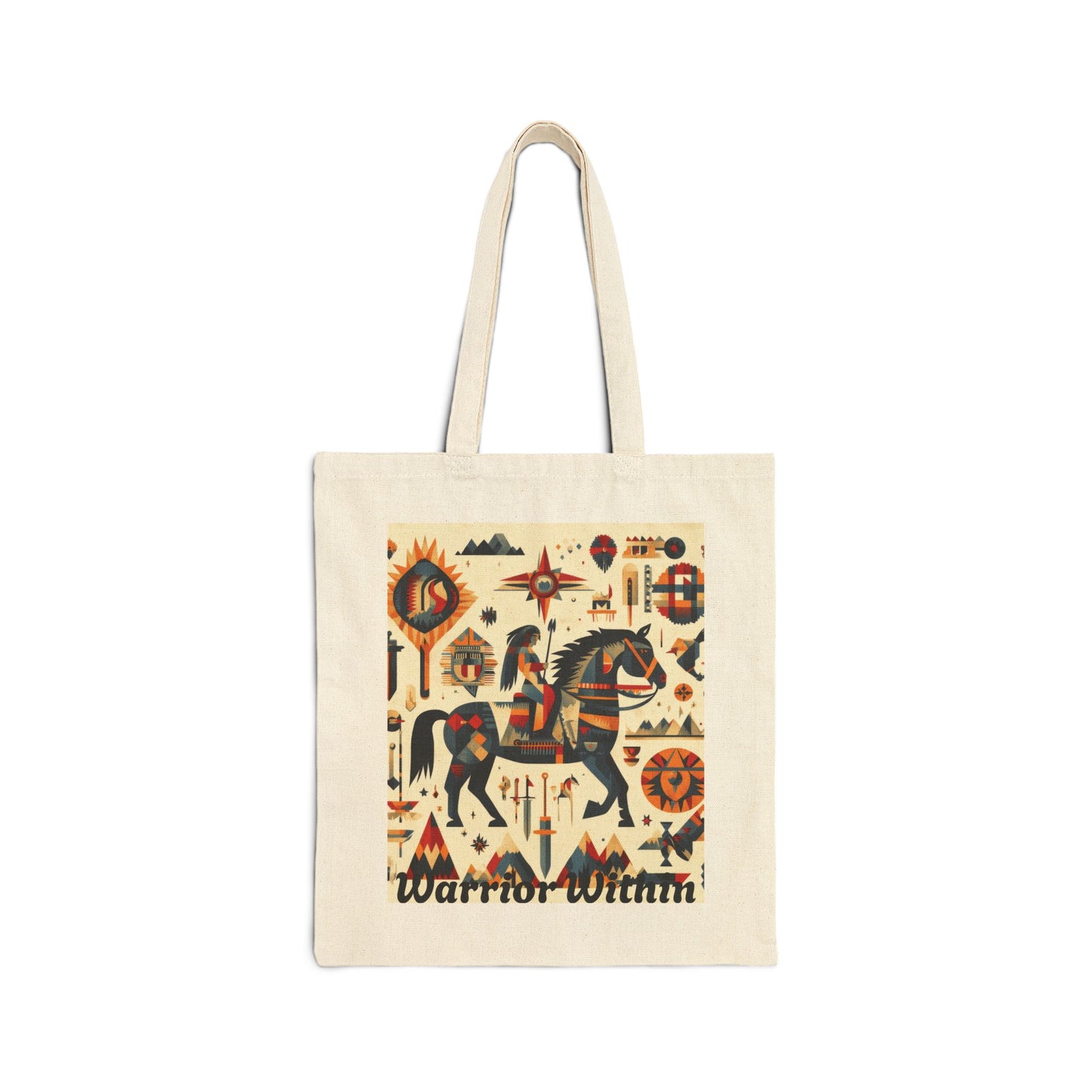 Warrior Within Cotton Canvas Tote Bag, Boho Tote, Eco-Friendly Bag, Gift for Her, Travel Accessory, Art Print Bag