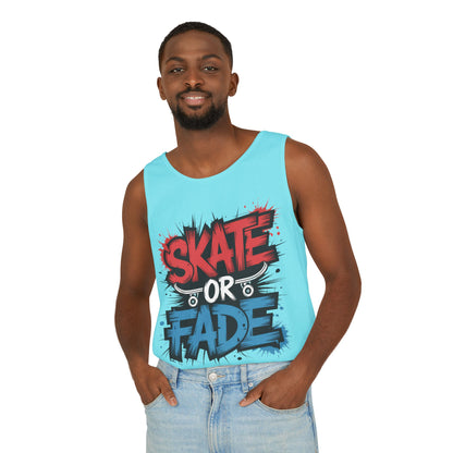 Skate Or Fade Men's Tank Top, Graffiti Skateboard Graphic Muscle Shirt, Urban Streetwear Sleeveless Top, Men's Garment-Dyed Tank Top
