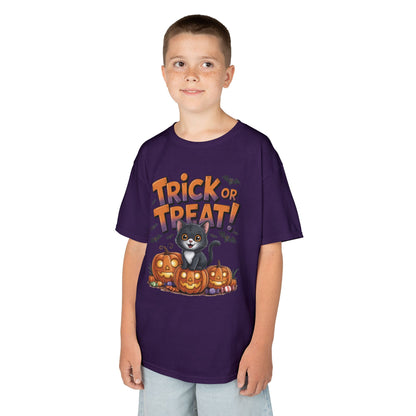 Girls Cute Black Cat Trick or Treat Halloween T-Shirt, Funny Pumpkin Cat Tee, Spooky Fall Shirt for Kids, Matching Family Halloween Shirts