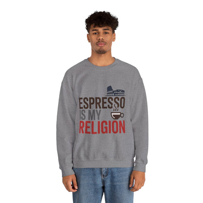 Mens Heavy Blend™ Crewneck Sweatshirt, Espresso Is My Religion Coffee Rome Mens Sweatshirt, Barista Gift, Coffee Lover Gift