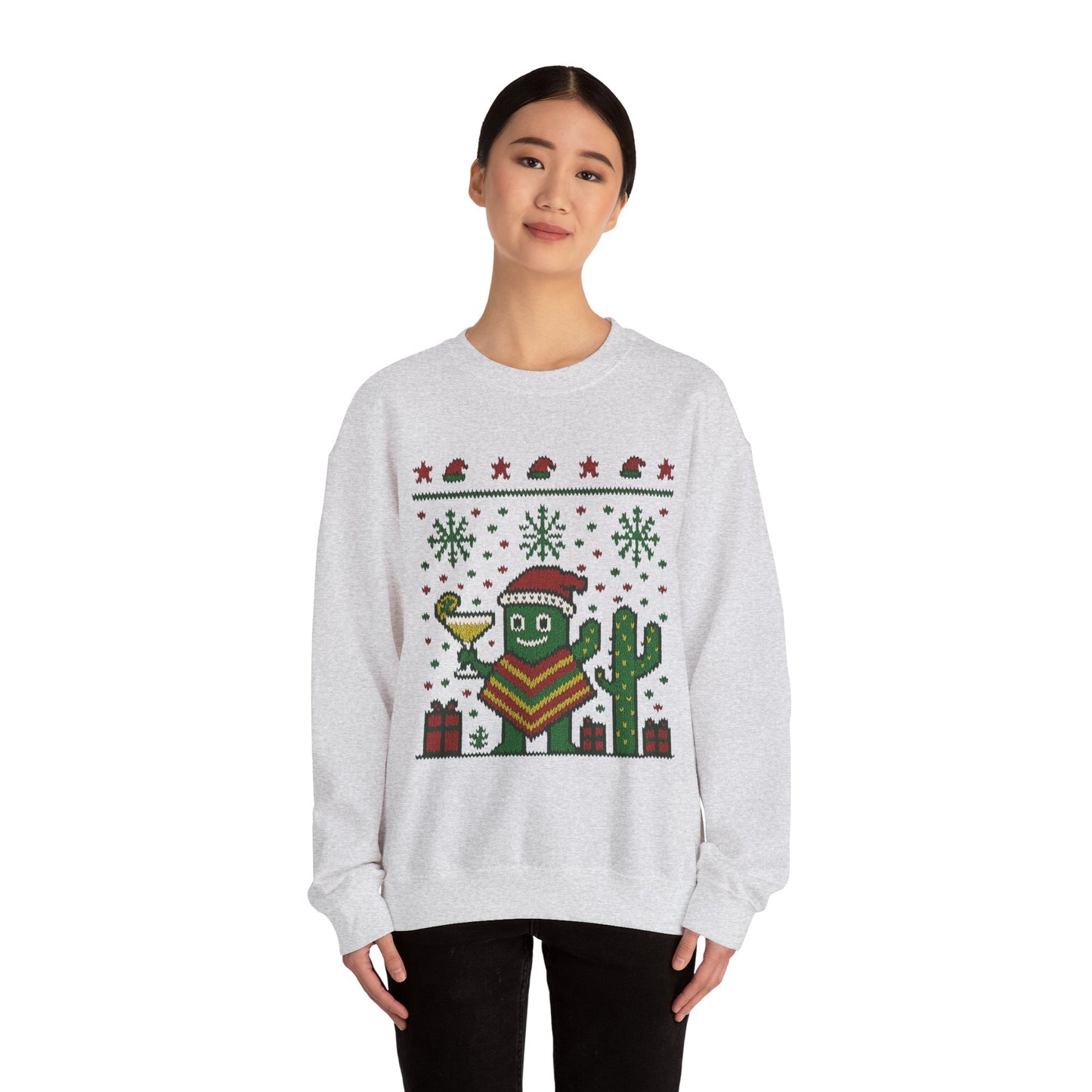 Festive Cactus Christmas Women's Sweatshirt, Funny Santa Hat Holiday Pullover, Women's Heavy Blend™ Crewneck Sweatshirt