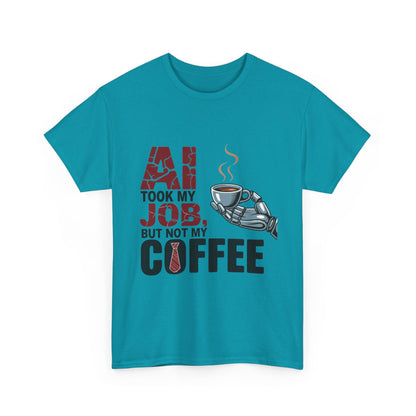 Men's AI Coffee T-Shirt, Funny Robot Humor Graphic Tee, Geek Job Joke Shirt for Him, Men's Heavy Cotton Tee, Sarcastic Work Shirt