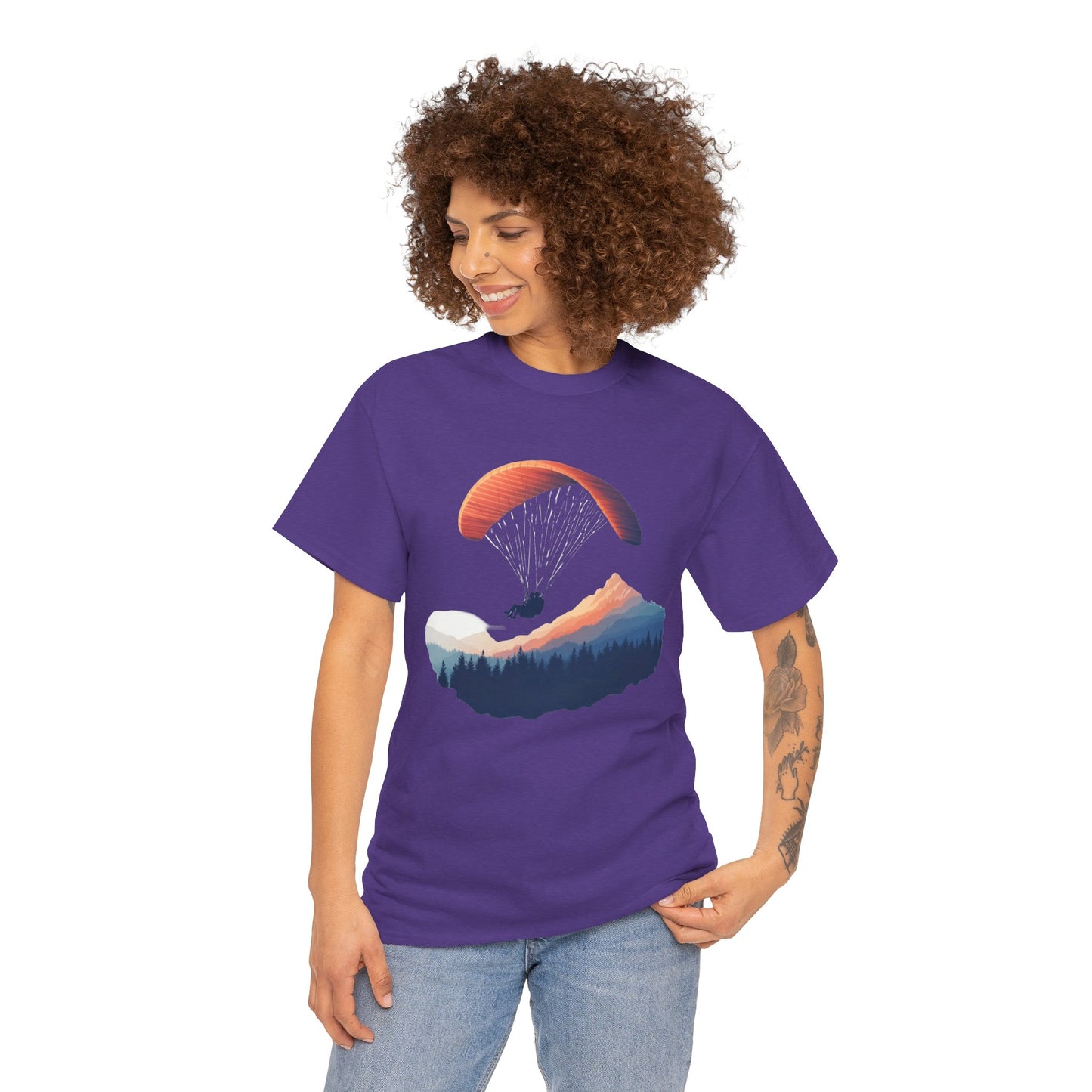 Paragliding Adventure T-Shirt, Mountain Landscape Tee, Nature Travel Lover Shirt, Outdoor Hiking Gift, Unisex Heavy Cotton Tee